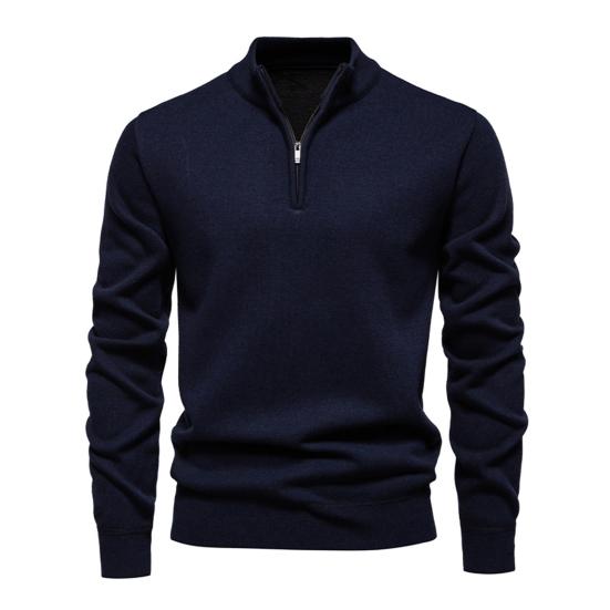 

Мужской свитшот со стойкой, на молнии, с половинной планкой, с длинным рукавом, пуловер, топы однотонные, осенне-зимние теплые топы M темно-синий