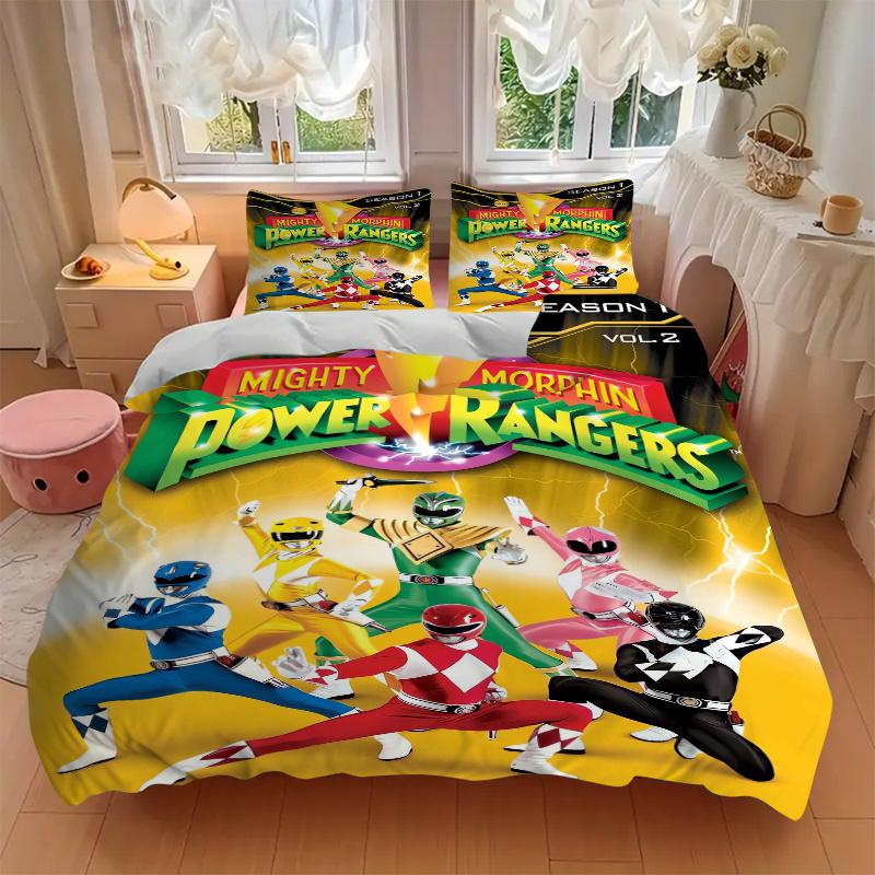 Set Biancheria da Letto 3 Pezzi Mighty Morphin Power Rangers - 1 Copripiumino Morbido + 2 Federe, Lavabile in Lavatrice - Adatto a Tutte le Stagioni, Regalo Perfetto per Fami