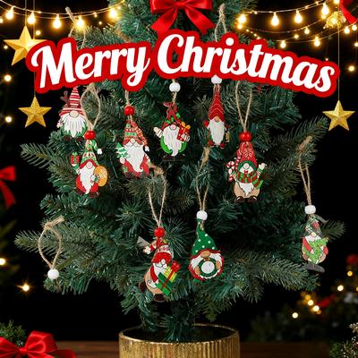 Christmas Decoration 2025 Painted Wooden Pendant Santa Claus Rudolph Pendant Gift Christmas Tree Decorations 12-pack Boxed