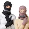 Winter Knitted Scarf Hat Glove Sets for Women Men Skiing Cap Cotton Lining Mask Touch Screen Woolen Gloves Plus Velvet Warm Thicken Beanies