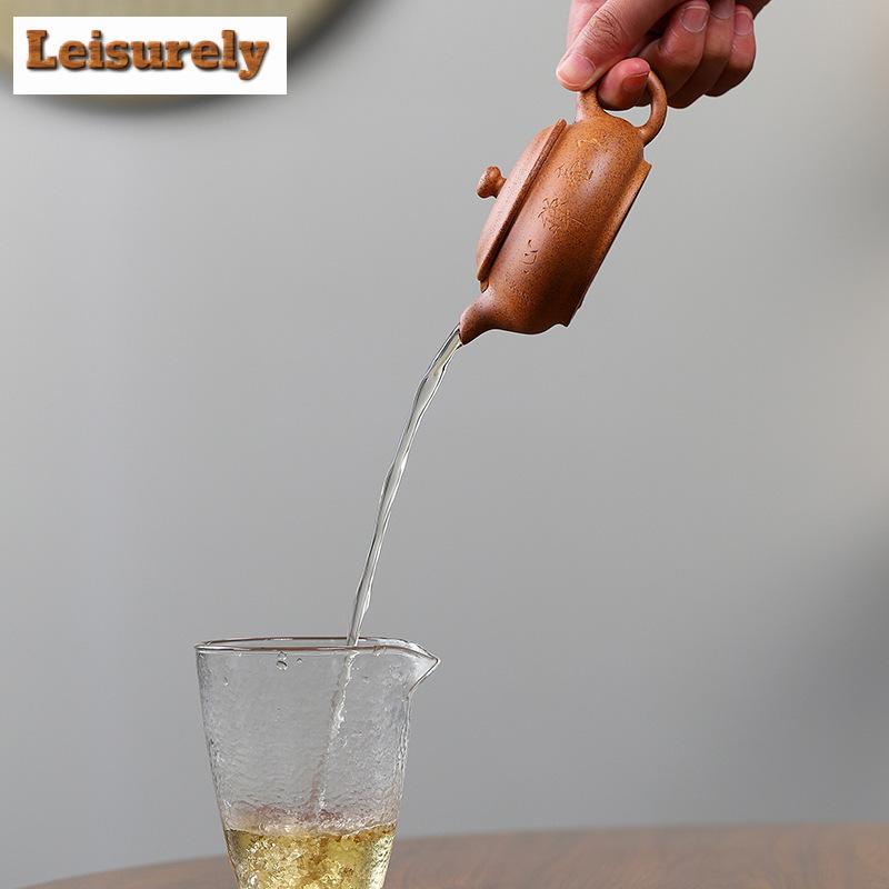 100 ml Boutique Yixing Lila Ton Teekannen Handgefertigte Geschnitzte Kanne Roherz Brennholz Abschnitt Schlammkessel Zisha Teeset Sammlung Handwerk