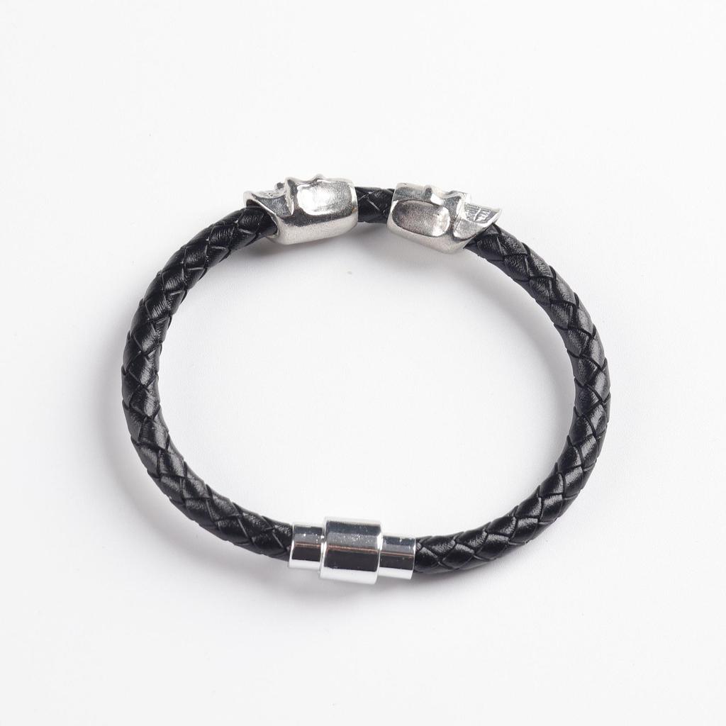 New European American Men's Cowhide Skull Bracelet - Punk Style