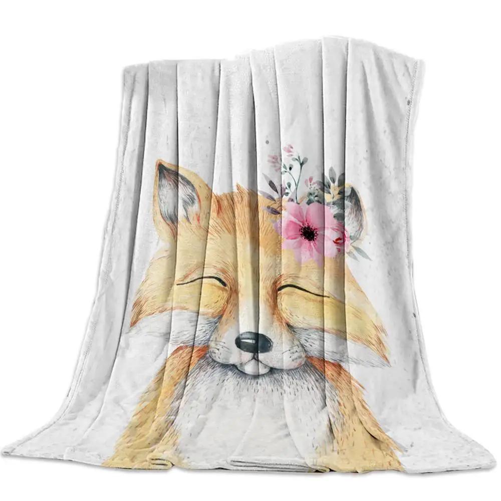 Flannel Blanket for Bed Cartoon Forest Animal Tree Fox Bear Rabbit Kids Throw Blanket Portable Super Soft Blanket Warm King Size