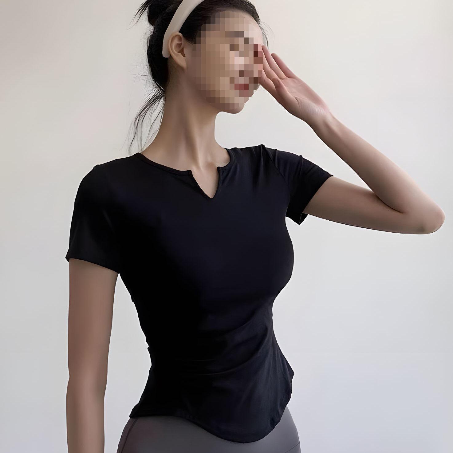 Women s V-Neck Slim Fit Short Sleeve Yoga & Running Top - Summer Style L