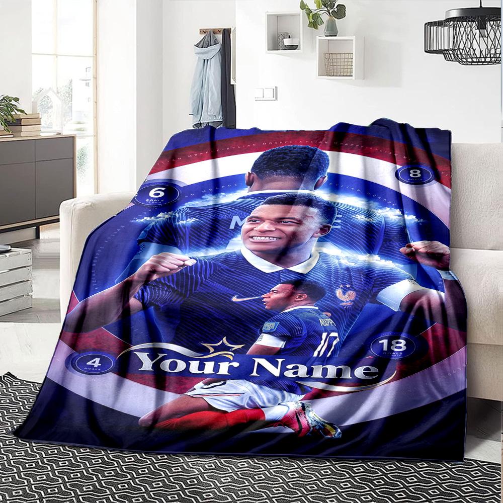 Mbappé Customize Text Blanket Gift Personalized Blanket Comfortable Versatile for Chair Seaside Living Room Bed Four Seasons Multipurpose