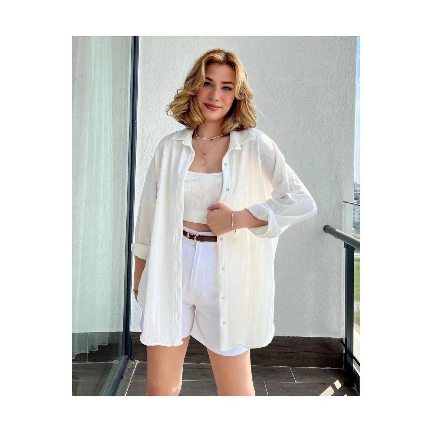 

Женская белая рубашка оверсайз из мятой ткани XL белый