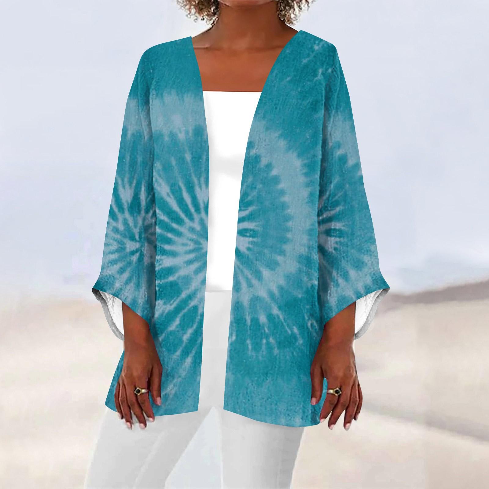 

Женская повседневная модная легкая куртка средней длины с принтом, кардиган S синий