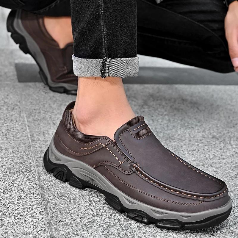 Fashion Slip Resistent Luxury Man Leisure Genuine Leather Shoes Male Shoe Thick Bottom Outdoor Loafers Fashion Split Leather Mens Shoes