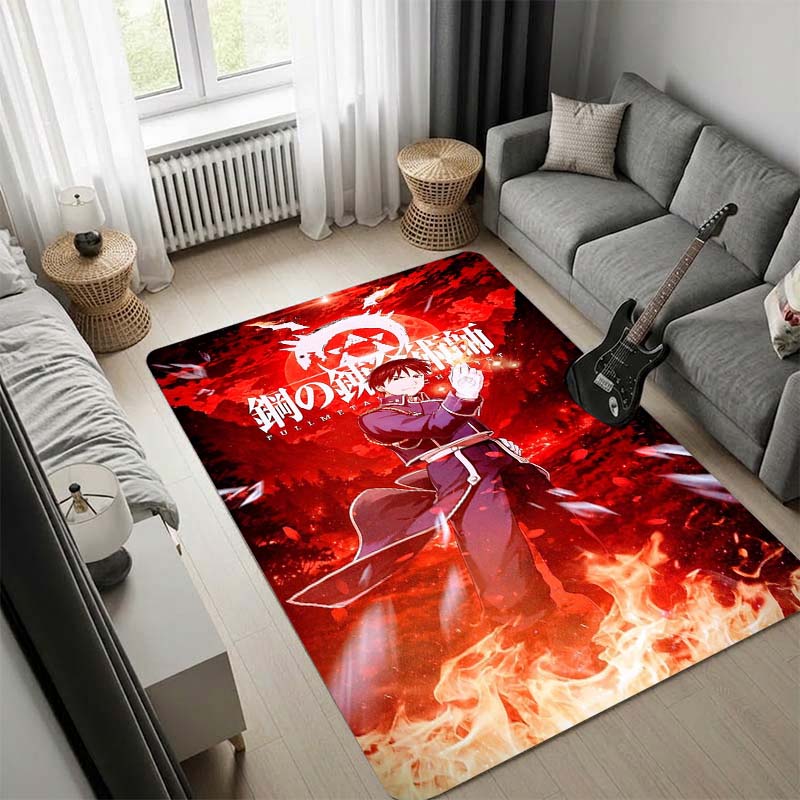 Fullmetal Alchemist Teppich, Edward Elric Alphonse Sonnenuntergang Himmel Anime Druck Teppich, Goldener Hintergrund Wohnzimmer Bodenschutzmatte