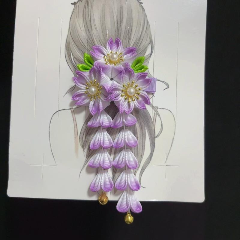 Japansk Kimono Huvudbonad Forntida Stil Handgjord Blomma Hårklämma Tyg Söt Tofs Blomma Hårnål