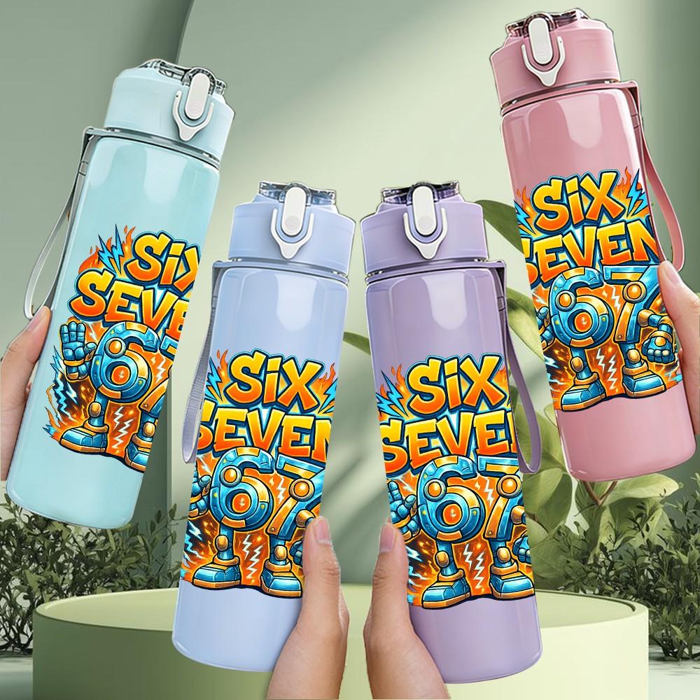 1PC Six Seven Graffiti Letter Art Print 750ml Color Plastic Sports Water Bottle Leakproof Flip Straw Lid Suitable for Sports Office Home Use