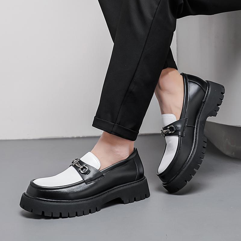 Fashion New Men's Loafers Thick Bottom Height Increasing Style Daily Fashion Party Black and White Color Blocked Outdoor Shoes 38-46