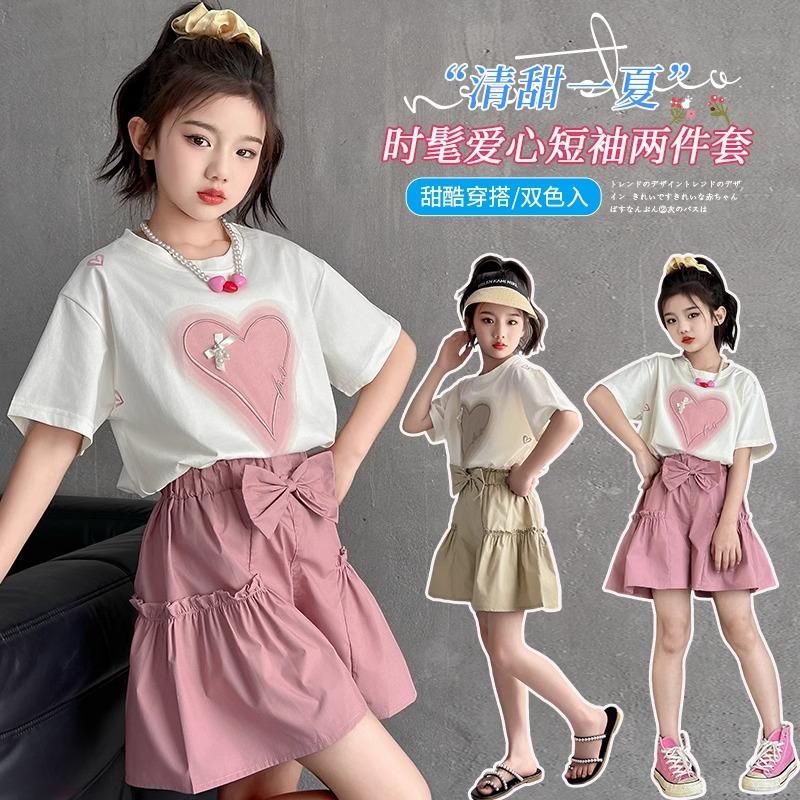 Girls Cotton Short Sleeve T Shirt and Shorts Set for Summer