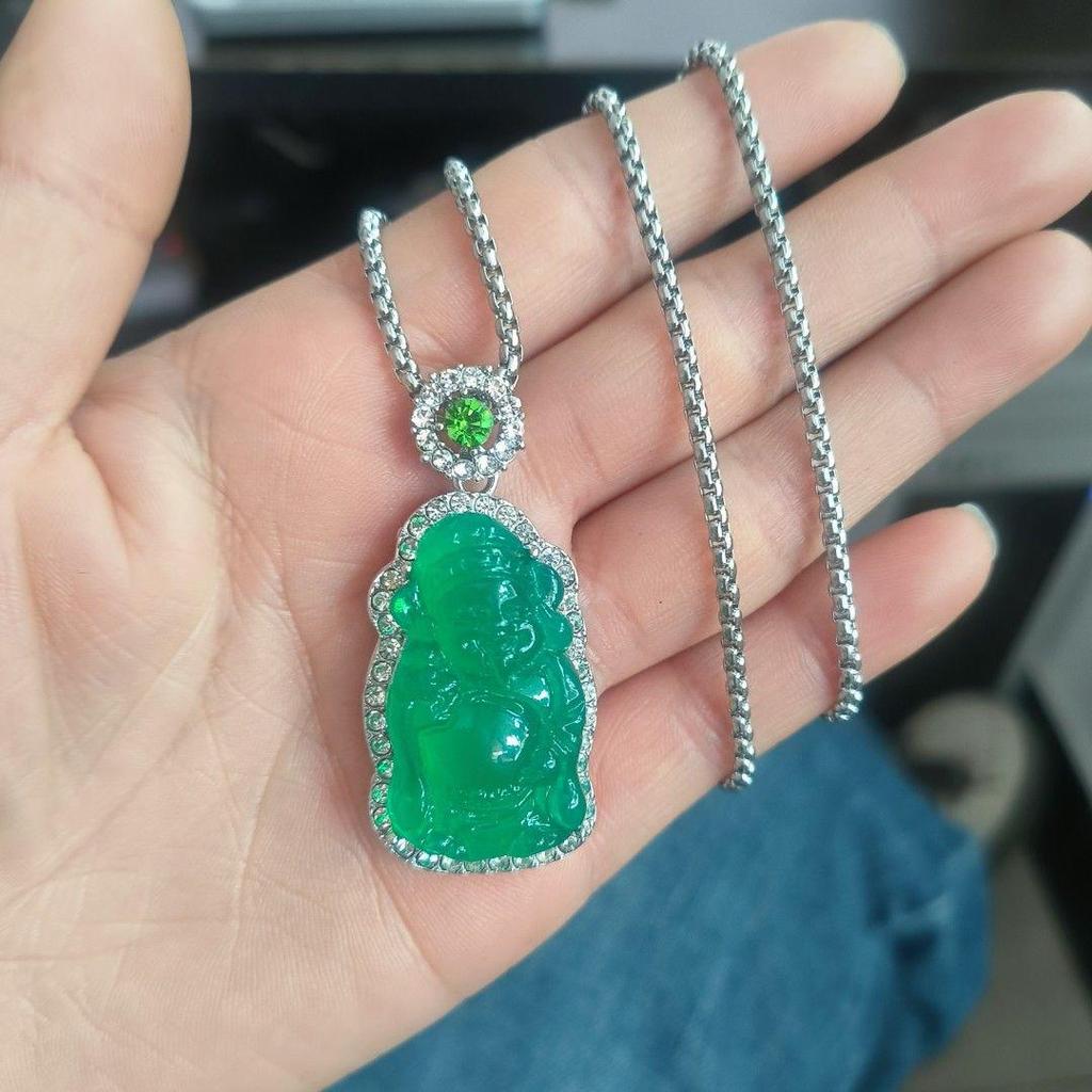 Unisex Rhinestone Jade Wealth God Pendant: High-Quality Alloy, Perfect Gift