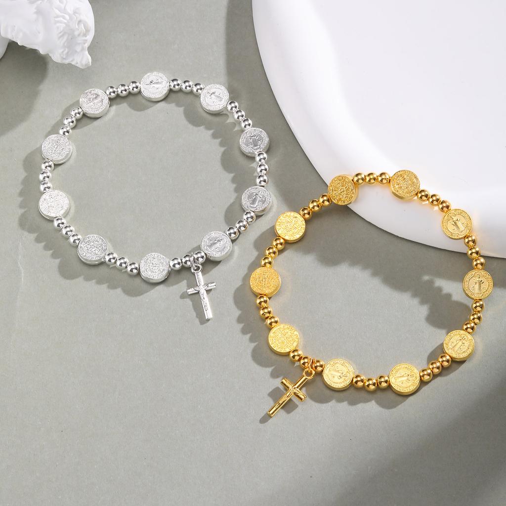 Religious Cross Bracelet Round Rosary Children Baptism Bracelet Favor Catholic Mini Rosary Beads Bracelet For Women Gift