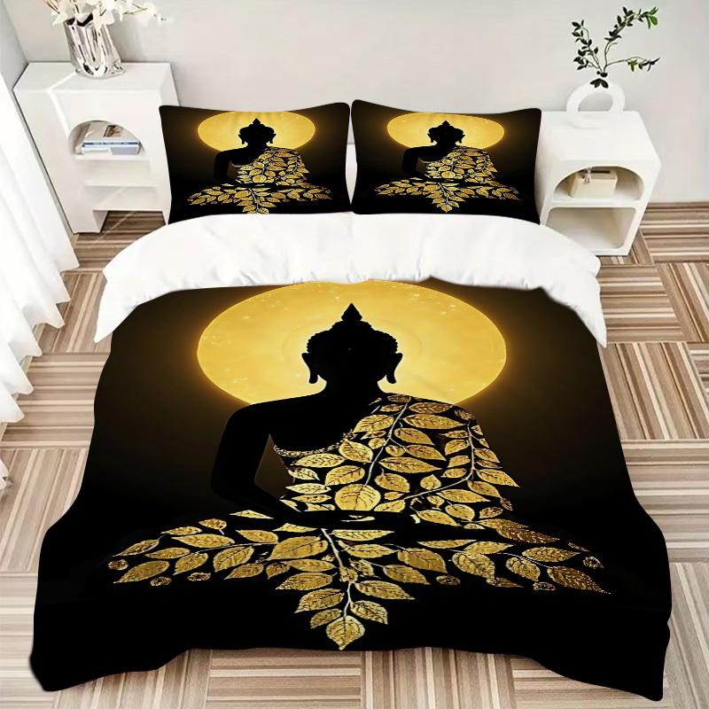3pc Buddha Moon Cover Set - 1 Quilt Cover + 2 Pillowcases, All Seasons Bedroom Setting, Perfect for Home003