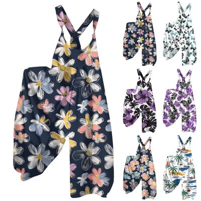 Damskie Letnie Ogrodniczki w Kwiatowy Wzór w Stylu Vintage (Nieregulowane paski)