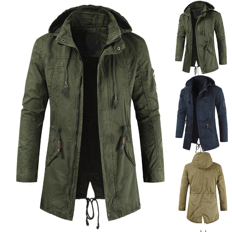 Mens Jackets Hooded Trench Outerwear Casual Solid Outdoor Coat Windbreaker Fashion Windproof Jacket Mens Clothing