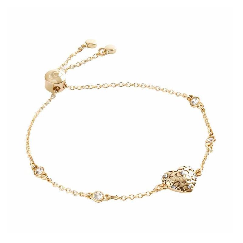 COACH Heart-shaped design brass-plated silicone glass cubic zirconia bracelet women s gold