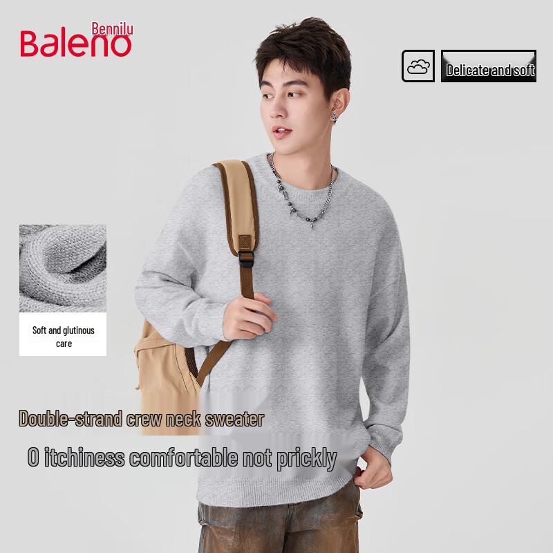 Baleno Men's Round Neck Solid Color Loose Knit Sweater