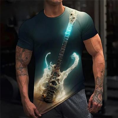 Summer New Popular 3D Instrument Print Outdoor Party Social Art Men's Short Sleeved T-shirt Plus Size Top S-5xl