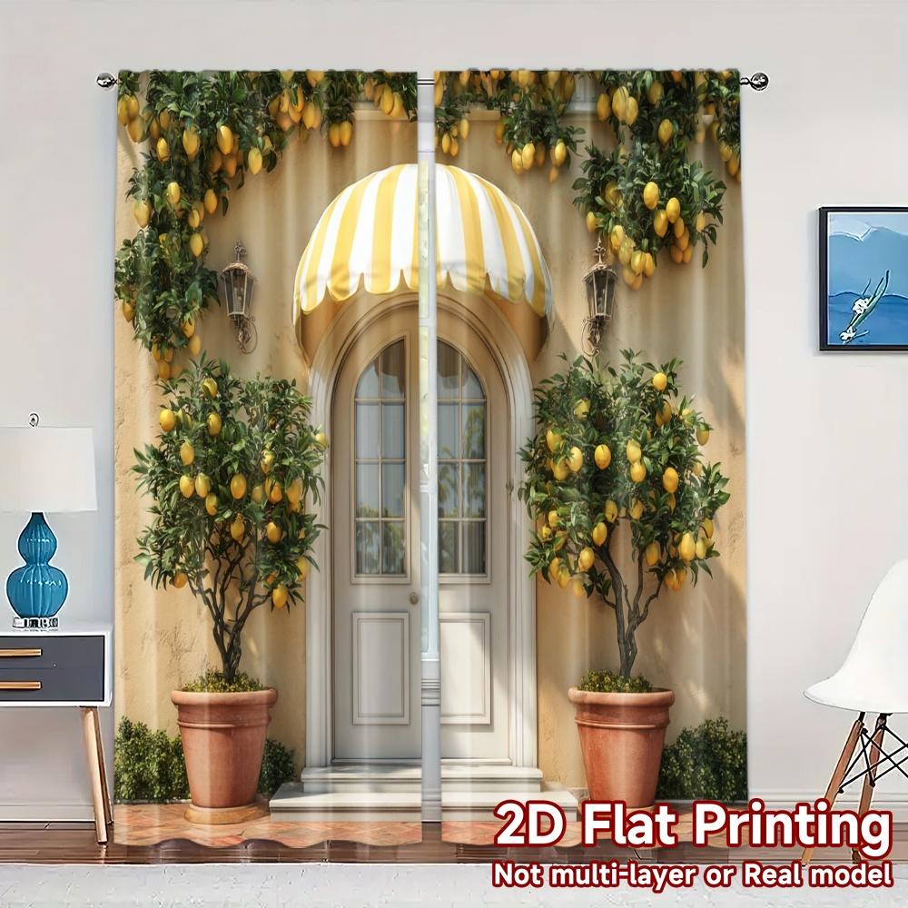 

2pcs 2D FLAT PRINTING Curtains (Without Rod) LemonArchway Modern Curtains&Drapes Semi-Sheer Curtains Versatile All Suitable for 100*130 Grommet Top 1pcs