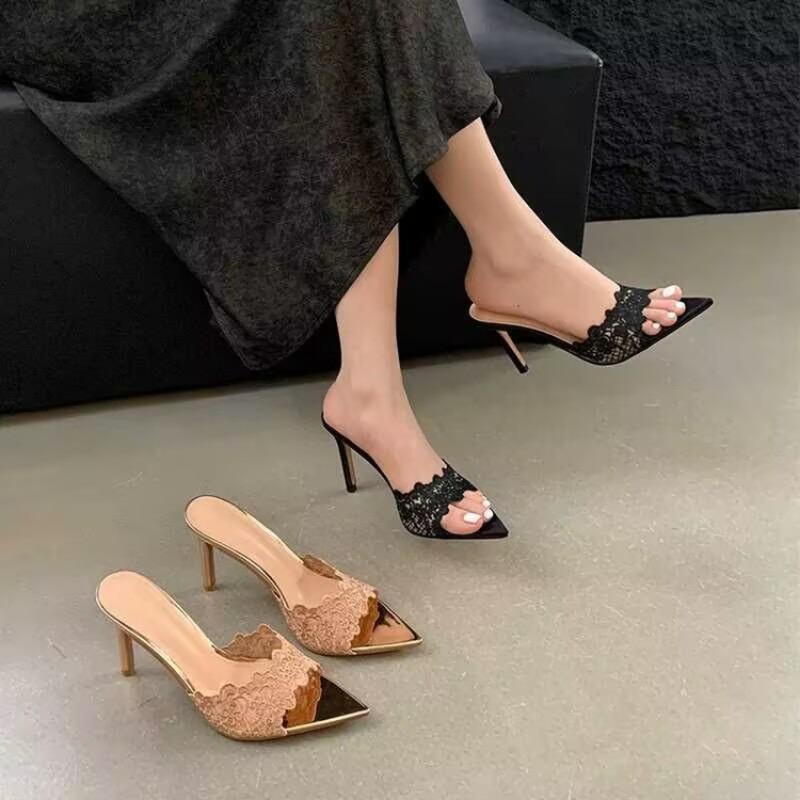 Fashion Summer High Heels Slippers Women Elegant and Classy New In Sandals Stylish Stiletto Heel Luxury Designer Gold