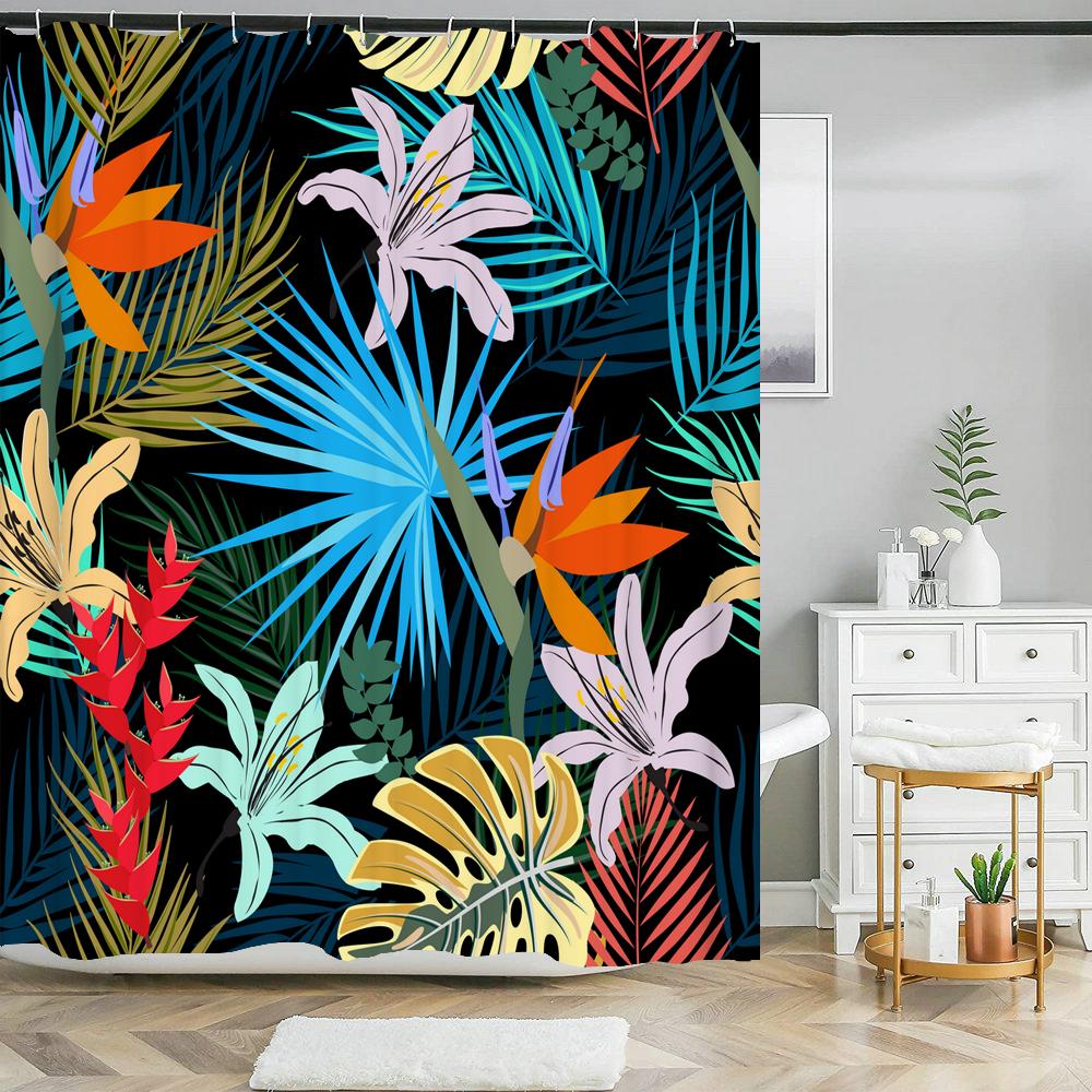Green Leaf Plants And Flowers Shower Curtain Print Modern Nordic Minimalist Polyster Home Decor Bathroom Curtain With Hooks