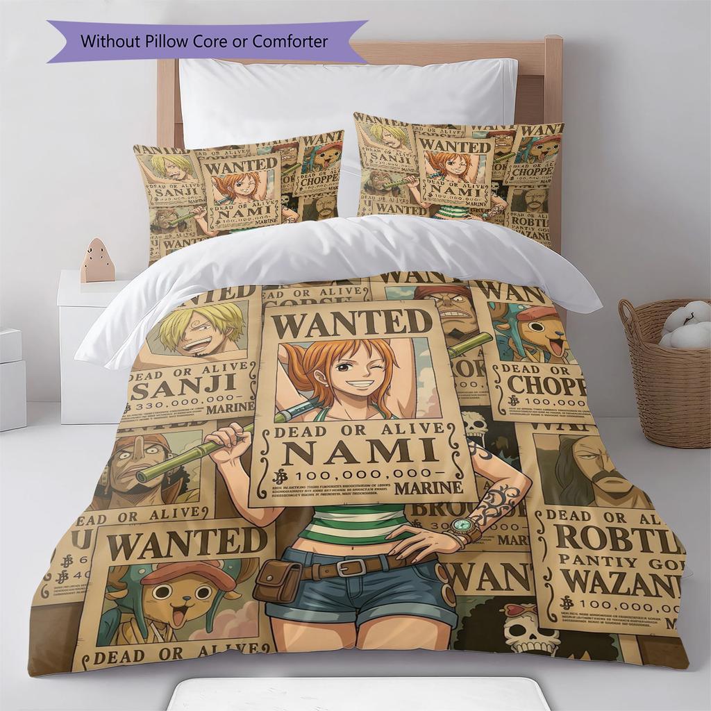 One Piece Muster Bettwäsche Steppdecke Set Bettbezug Kissenbezug Zuhause Geburtstagsgeschenk(1 Bettbezug + 2 Kissenbezüge, ohne Füllung)