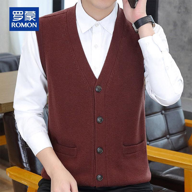 ROMON Men's 100% Merino Wool V-Neck Cardigan Vest