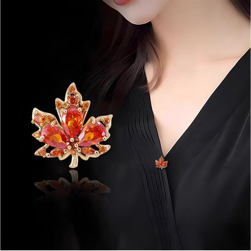 Light Luxury Maple Leaf Brooches, High-end Brooches, Suit Buttons, Crystal Badges, Simple Collar Pins and Accessories