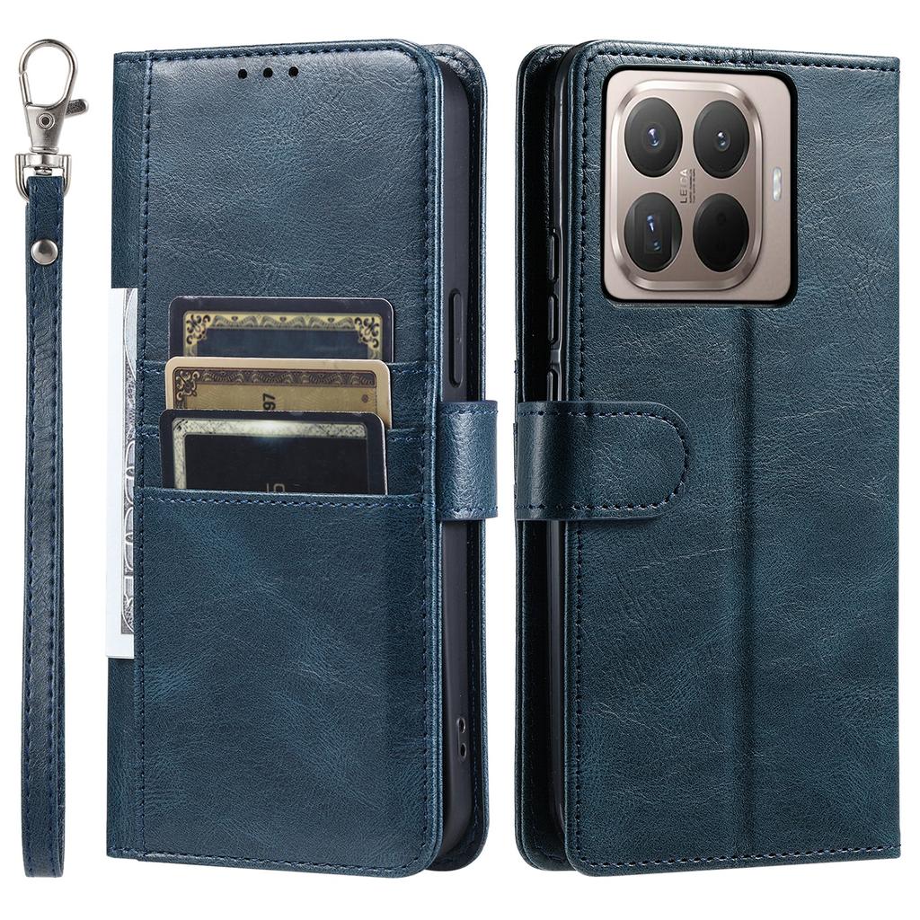 For Xiaomi 15T Pro Case 6 Card Slots PU Leather Anti-Fall Phone Cover with Wrist Strap