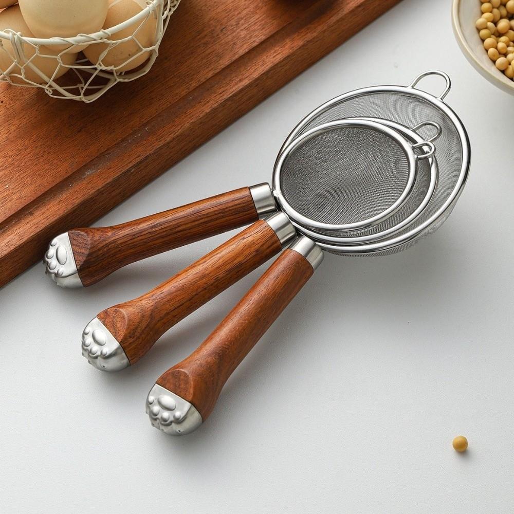Food Grade Flour Filter Spoon Wooden Handle Kitchen Filter Handheld Sifter  Juice Filtering