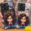Curly Haired Girl For Xiaomi Redmi 13C Note13 12 Pro Plus 5G Note 9 13T Pro POCO X6 F5 F6 Black Tempered Glass Phone Case