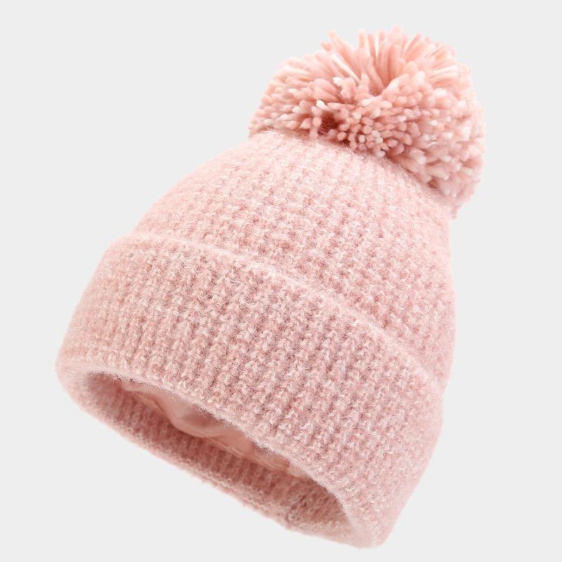 New Two-color Women's Coarse Pattern Big Hairball Hat Set, Thickened Warm In Autumn and Winter, Simple and Cold-proof Three-piece Set