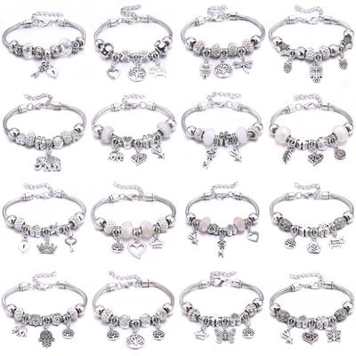 New Charm Bracelet & Bangles Jewelry White Butterfly Crown Beads Bracelets Brands Bracelets Fit Women Girl Friendship Gift