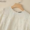 ZANZEA Women Casual Crew Neck Short Sleeve Embroidery Lace Blouse