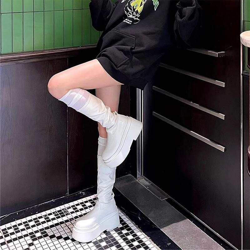 European and American boots Spring and summer round head thick sole elastic thin knight boots Millennium Spice Girls high boots