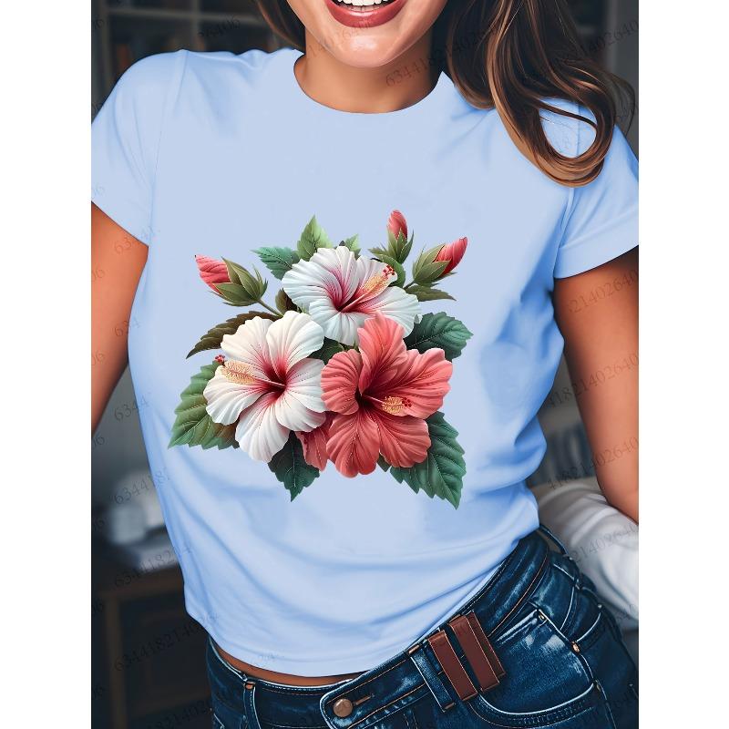 Hibiscus Floral Print Summer Women'S Casual T-Shirt for Girlfriends - Urban Light Fashion