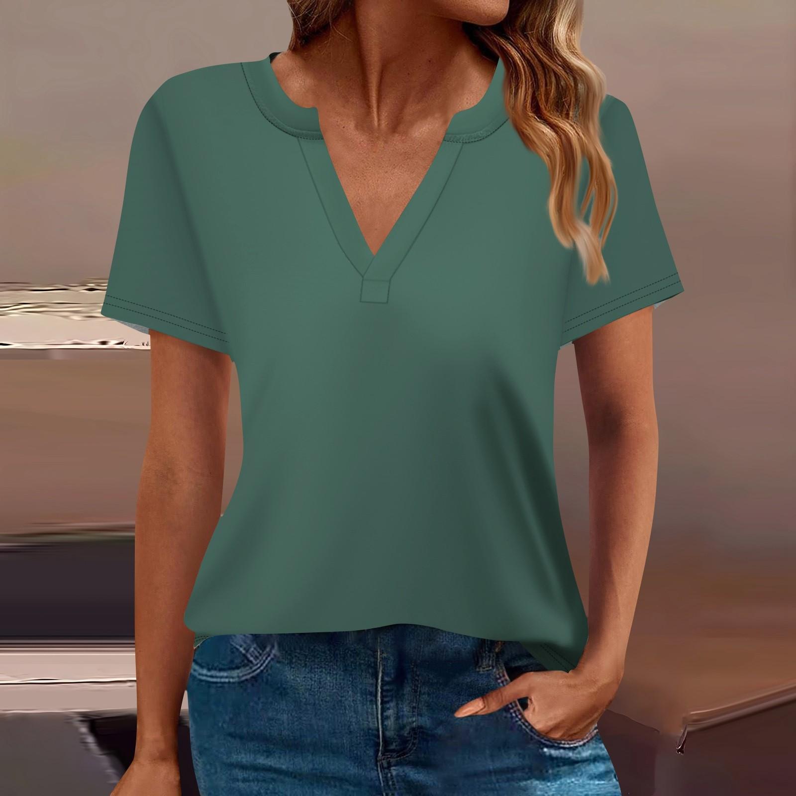 Жен. Футболка Футболка Сплошной цвет С короткими рукавами Повседневные Выходные Мода — фото 13