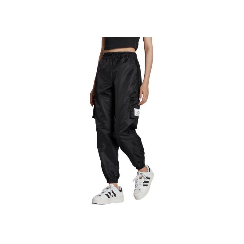 adidas Originals Trefoil Solid Color Pocket Logo Joggers With Drawstring Cuffs Women Bottoms Black HL9067