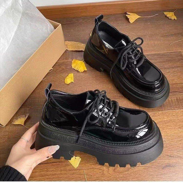 Thick-soled Heightening Loafers Women's 2024 Autumn New Commuter Retro Versatile and Thin British Style Black Small Leather Shoes