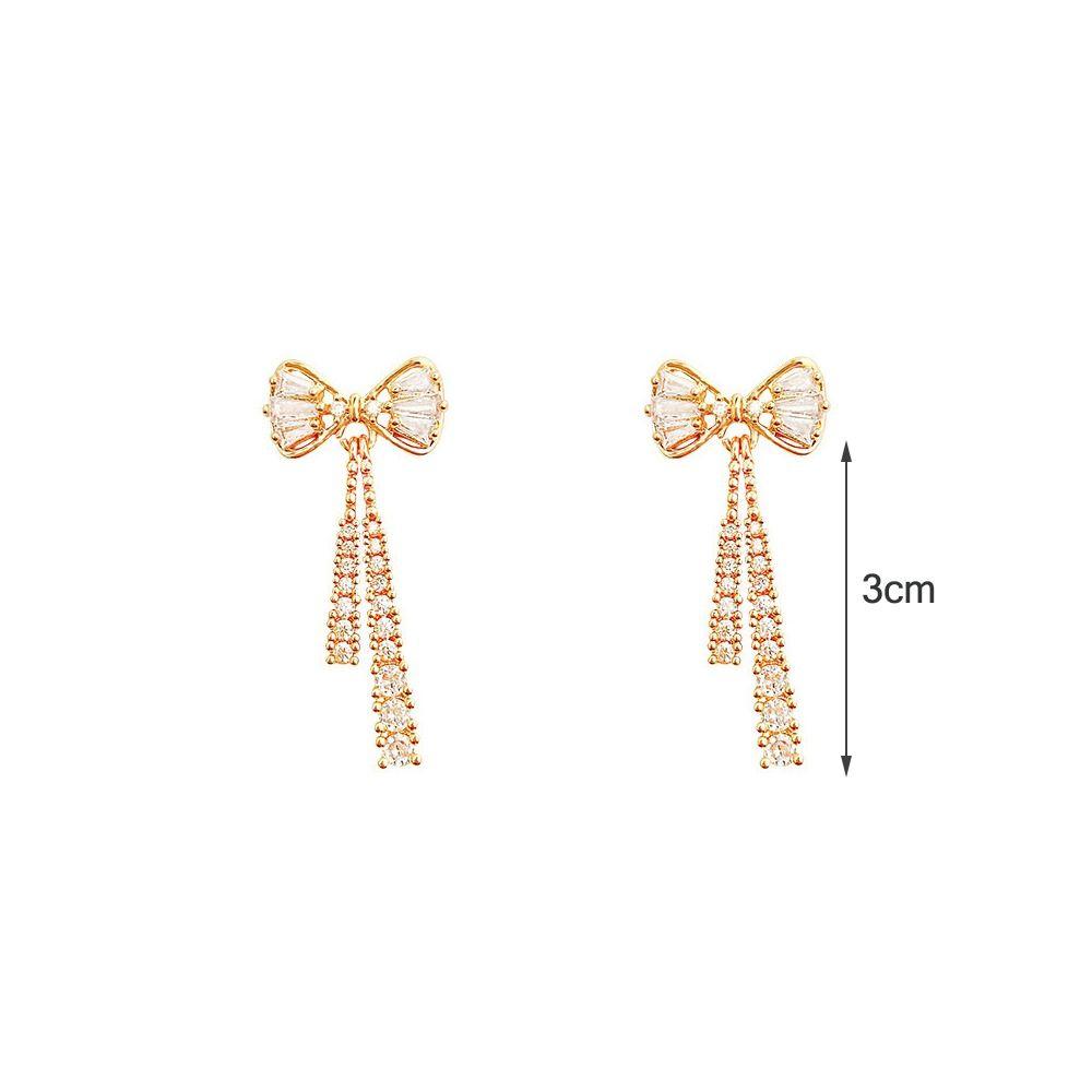 Cubic Zirconia Bowknot Earrings Sparkling Long Tassel Earrings Gifts Zircon Earrings  Women
