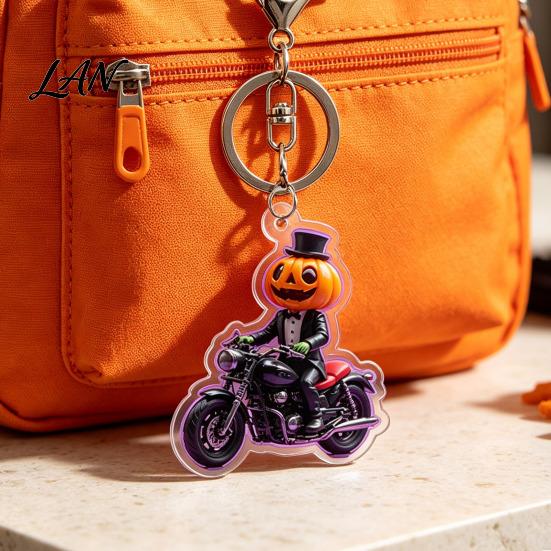 Halloween Acrylic Keychain Pumpkin Rider Keychain, Motorcycle Man Key Durable Chain Ring, Backpacks Handbags Decorative Party Favors Spooky