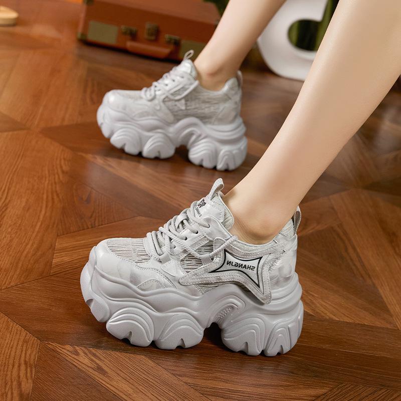 Dad Shoes Girl 2025 Spring New Rhinestone Versatile Casual Shoes Mesh Breathable Sandals Thick Sole Height Increasing Women's Shoes