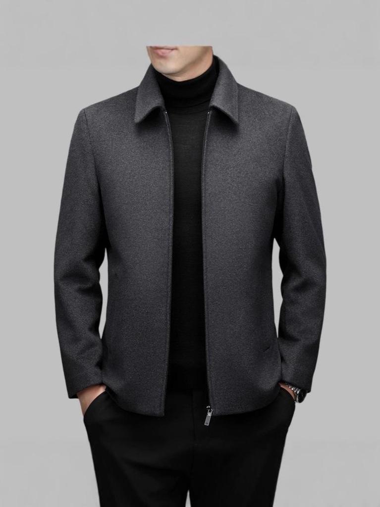 2025 Men's Business Casual Wool Coat for Middle-aged Men - Zipper Woolen Jacket for Autumn/Winter