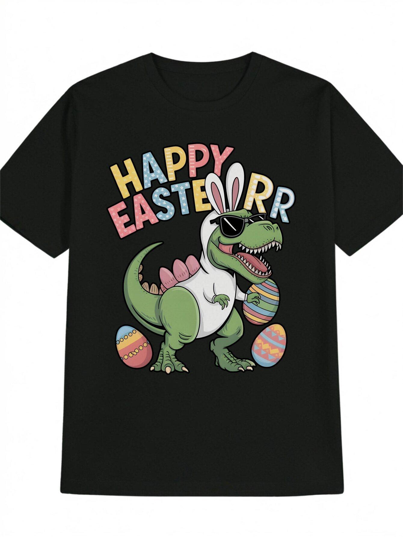 Happy Easter Dinosaur T-shirt for Men - Casual Crew Neck XXXL