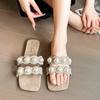 Fashion Fashion 2025 Open Toe Women's Slippers New Outdoor Daily Summer Plus Size String Bead Concise Soft Bottom Flat Slippers Zapatos