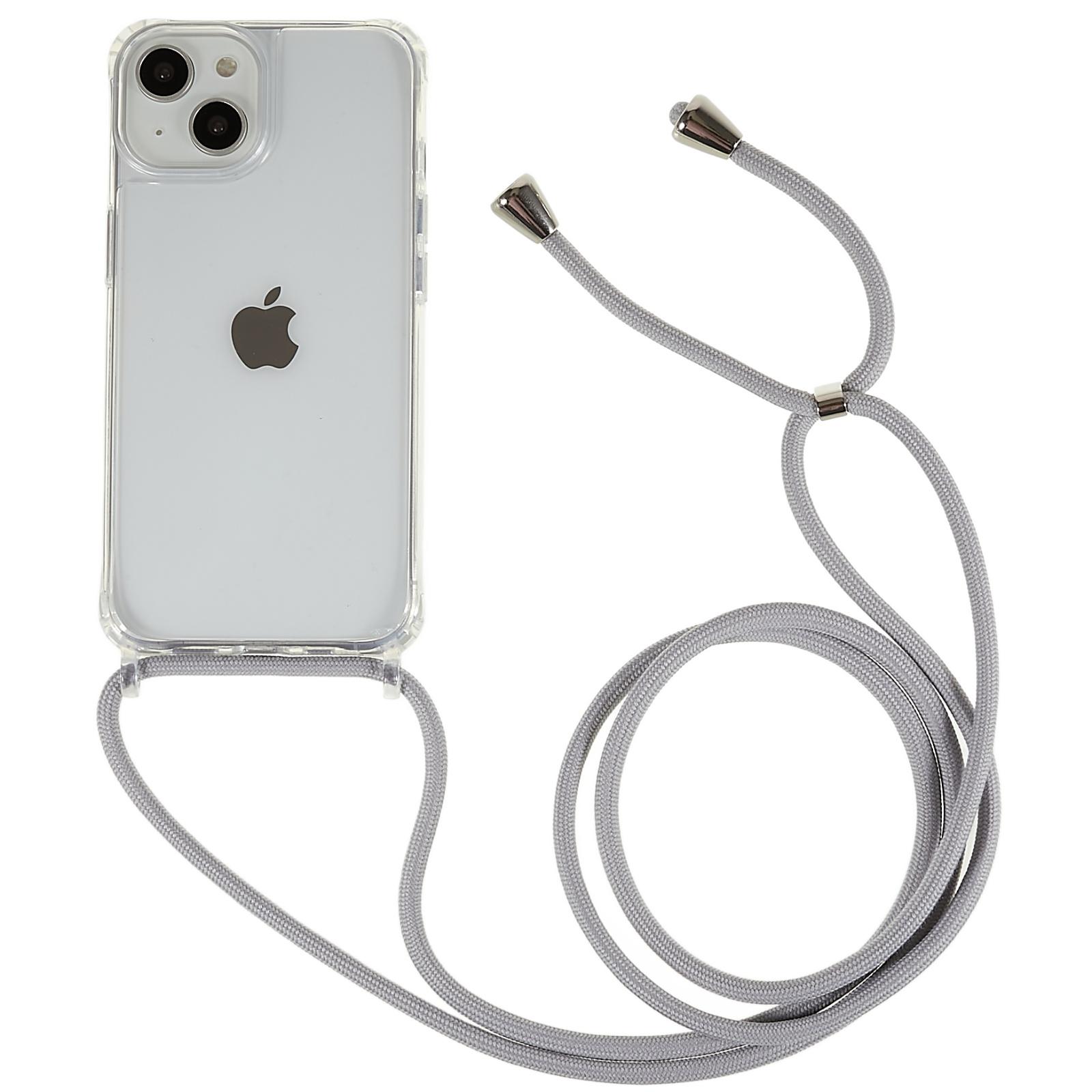 

Clear Back Case for iPhone 13/14,TPU+Acrylic Shock-absorbing Phone Cover with Lanyard Grey