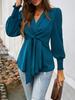 French Vintage Deep V Cross Strap Ruched Waist Shirt Women Lantern Sleeve Ruffled Sleeve Slimming Workwear Top